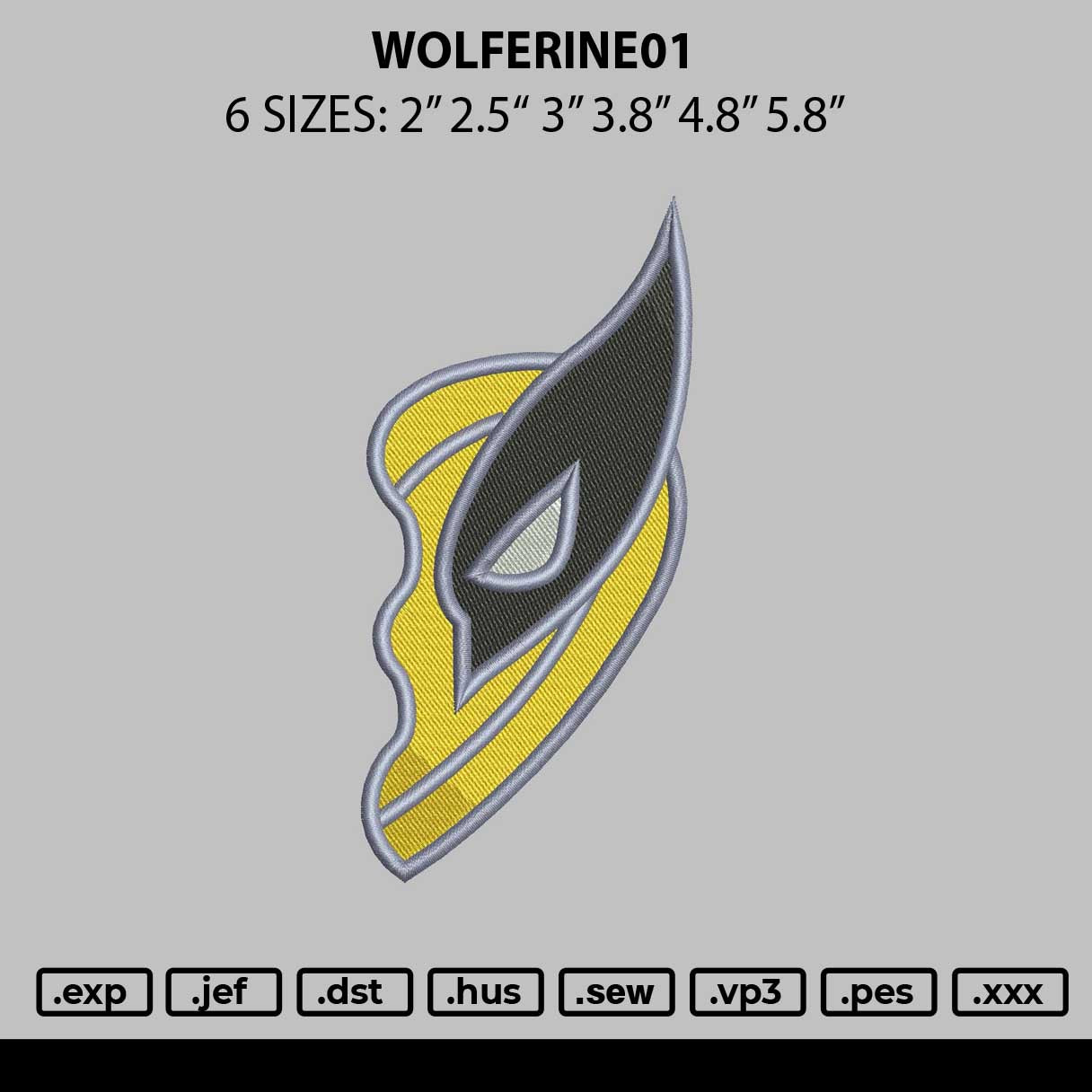 Wolferine01 Embroidery File 6 sizes