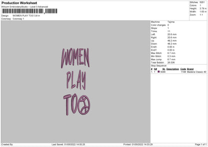 Women Play Too Embroidery File 4 size