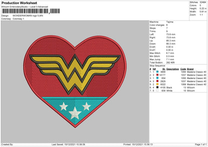 Wonder Woman Logo Embroidery File 4 size