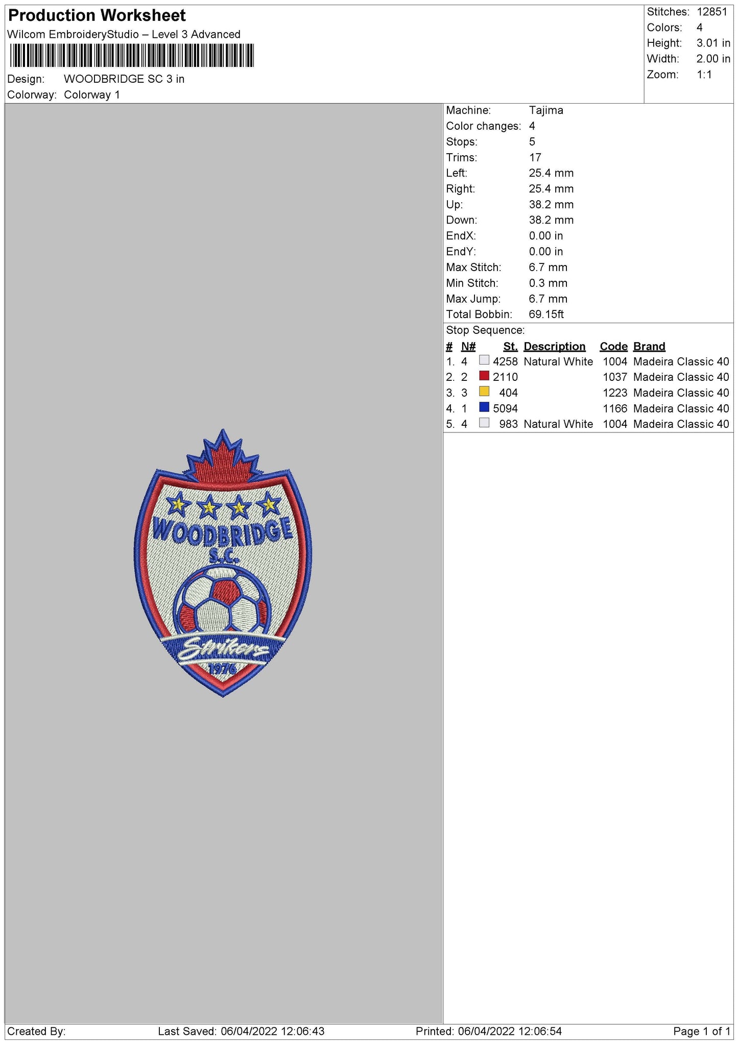 Woodbridge SC Embroidery File 4 size