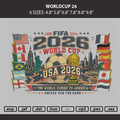 Worldcup 26 Embroidery Machine Design File 6 sizes
