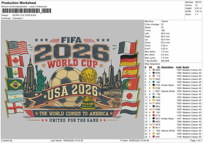 Worldcup 26 Embroidery Machine Design File 6 sizes
