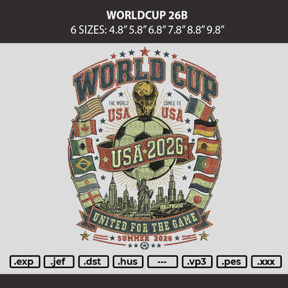 Worldcup 26b Embroidery Machine Design File 6 sizes