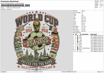 Worldcup 26b Embroidery Machine Design File 6 sizes