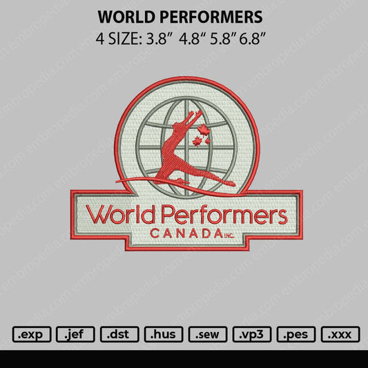 World Performers Embroidery File 4 size