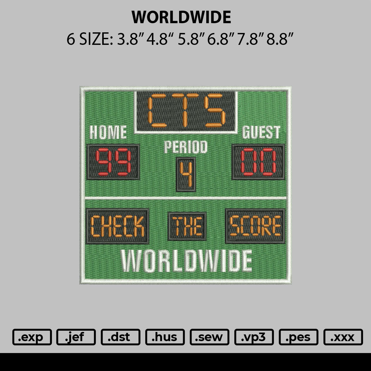 Worldwide Embroidery File 6 sizes