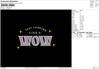 Wow Text Embroidery File 6 sizes