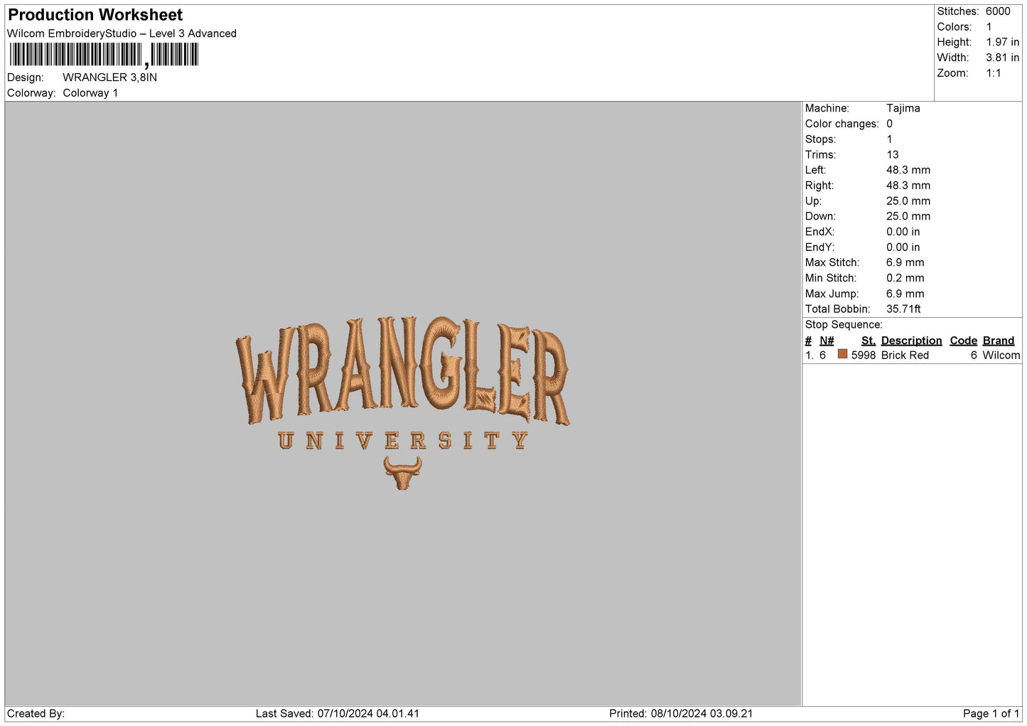 Wranglertext Embroidery File 6 sizes