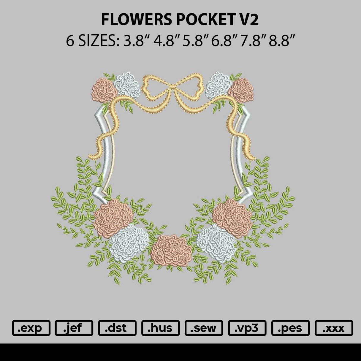 Flowers Pocket V2 Embroidery File 6 sizes
