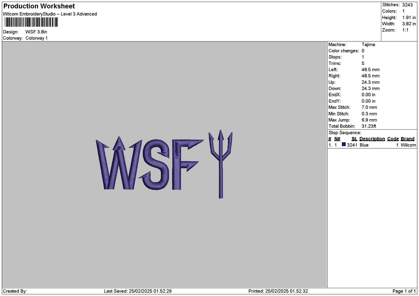 Wsftext Embroidery File 6 sizes
