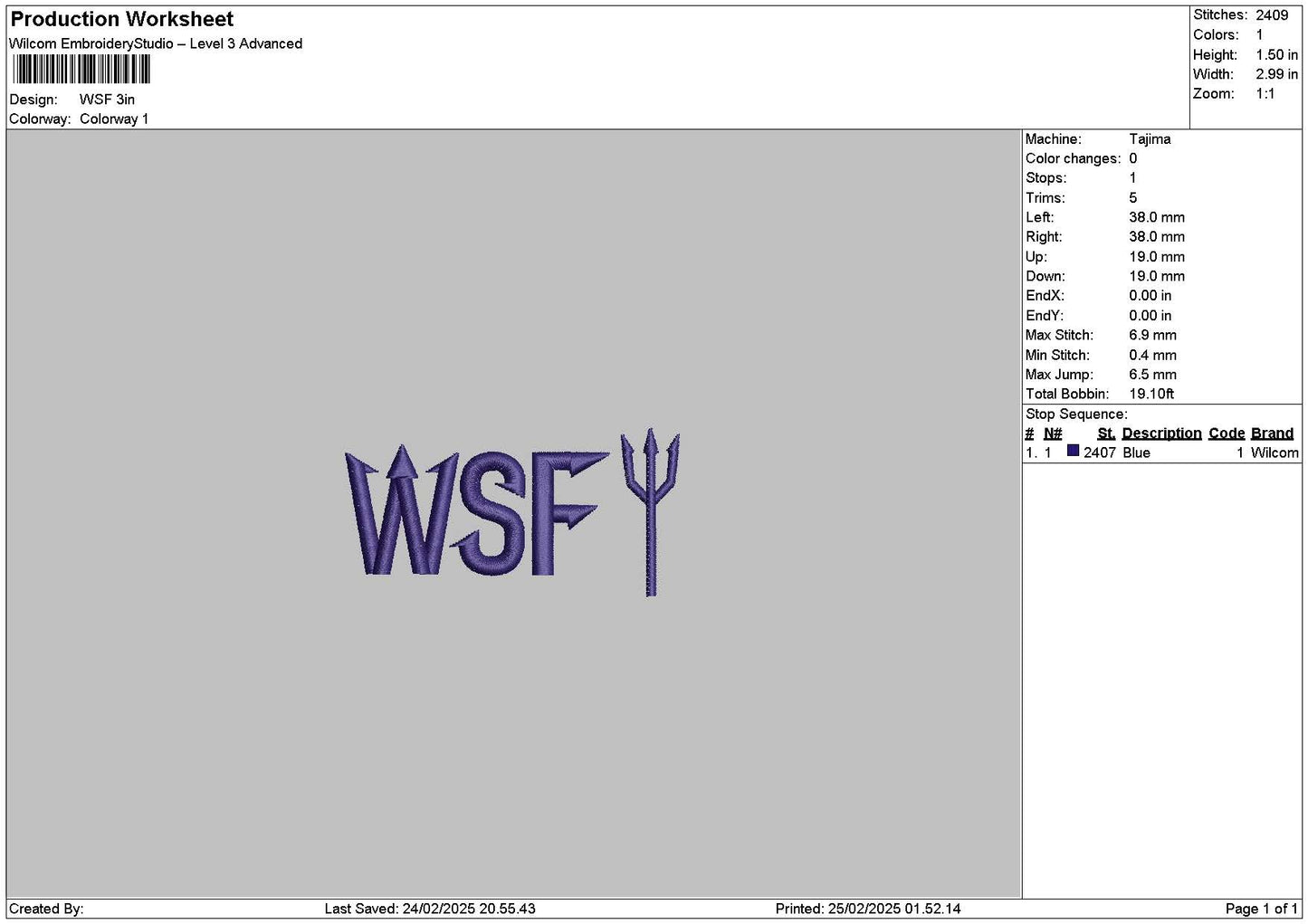 Wsftext Embroidery File 6 sizes