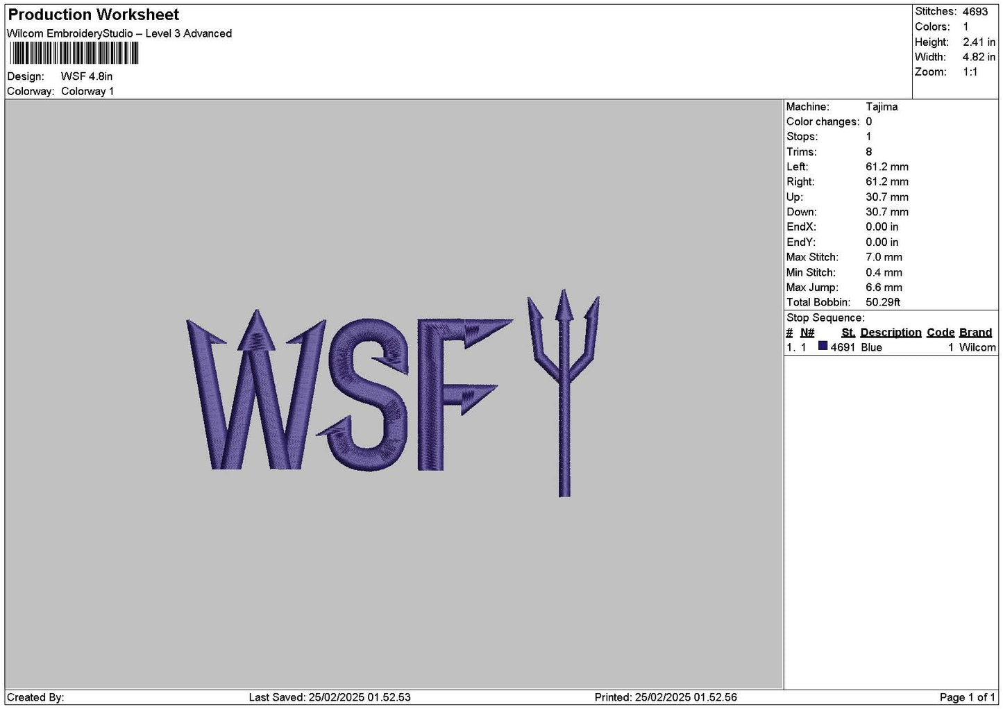 Wsftext Embroidery File 6 sizes