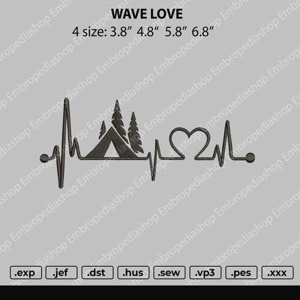 Wave Love Embroidery File 4 size