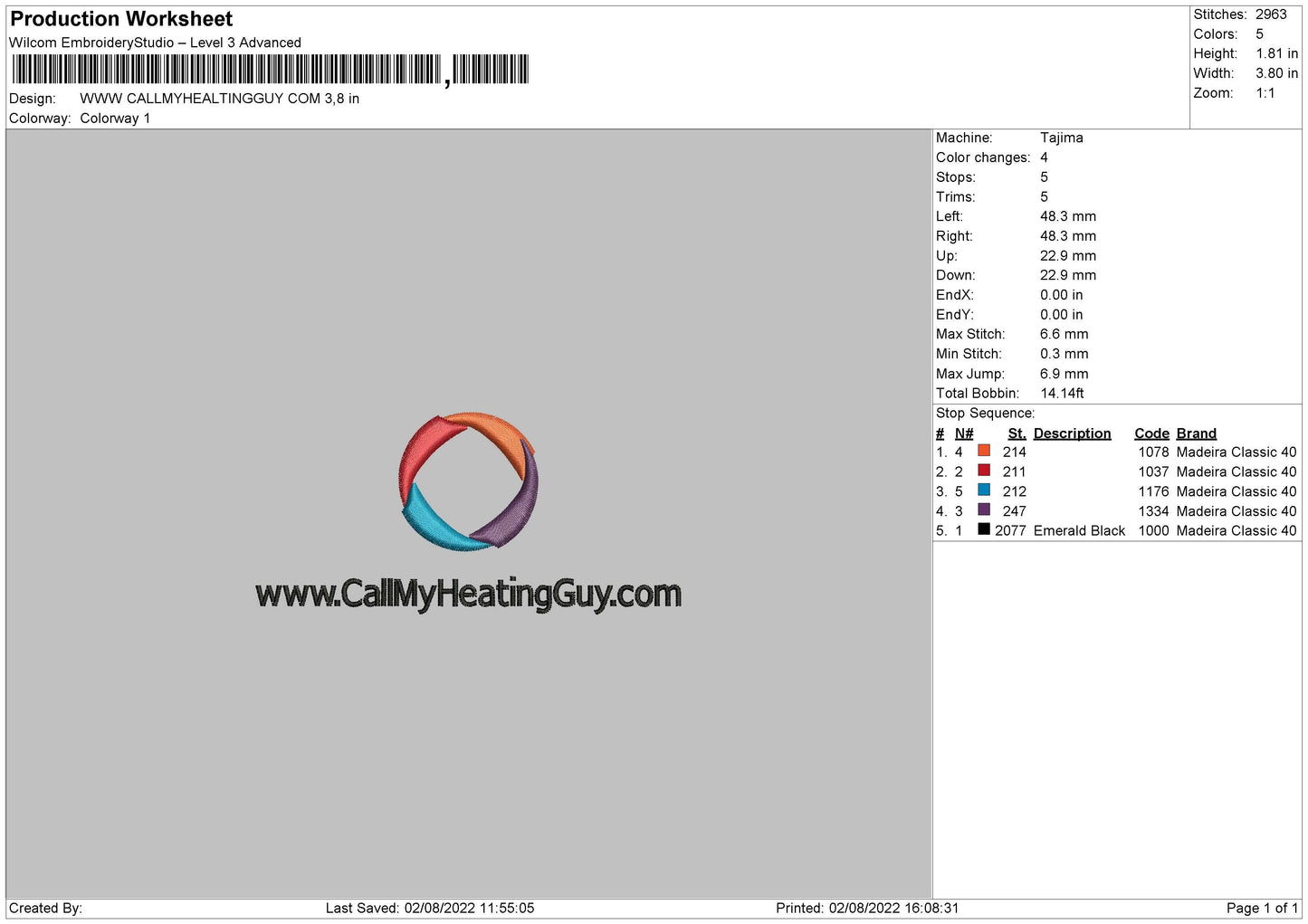 Callmyheatingguy Embroidery File 4 sizes