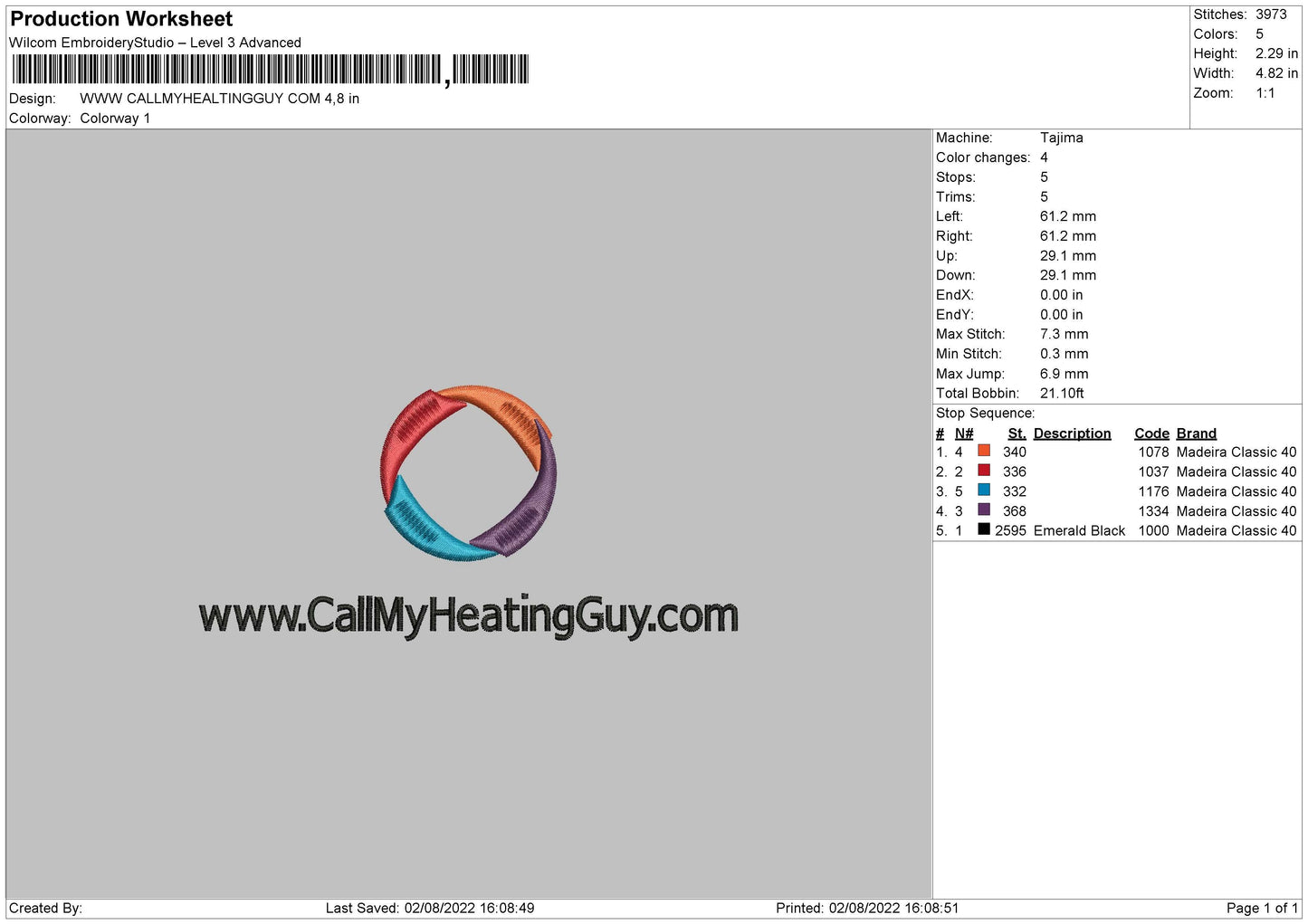 Callmyheatingguy Embroidery File 4 sizes
