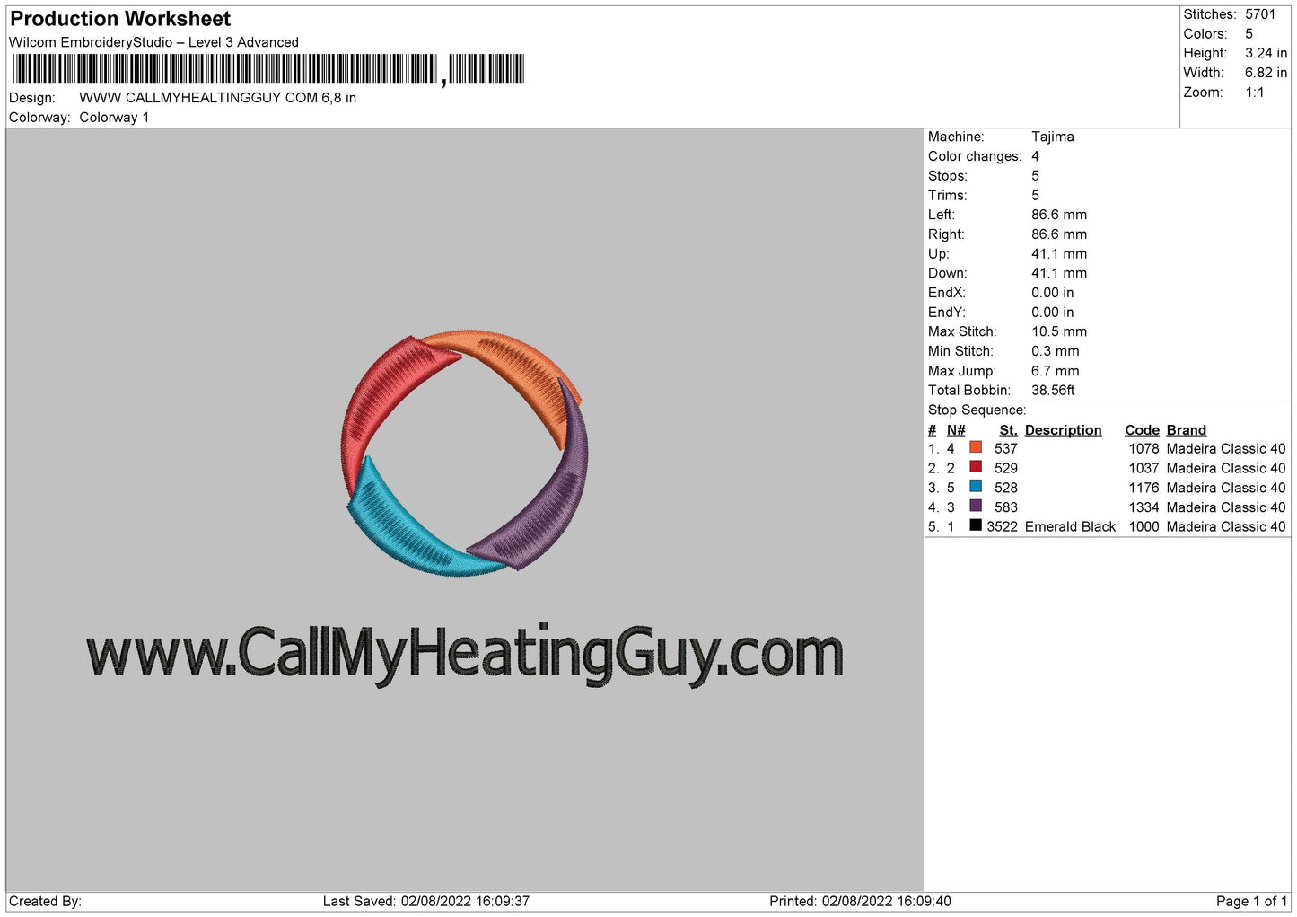 Callmyheatingguy Embroidery File 4 sizes