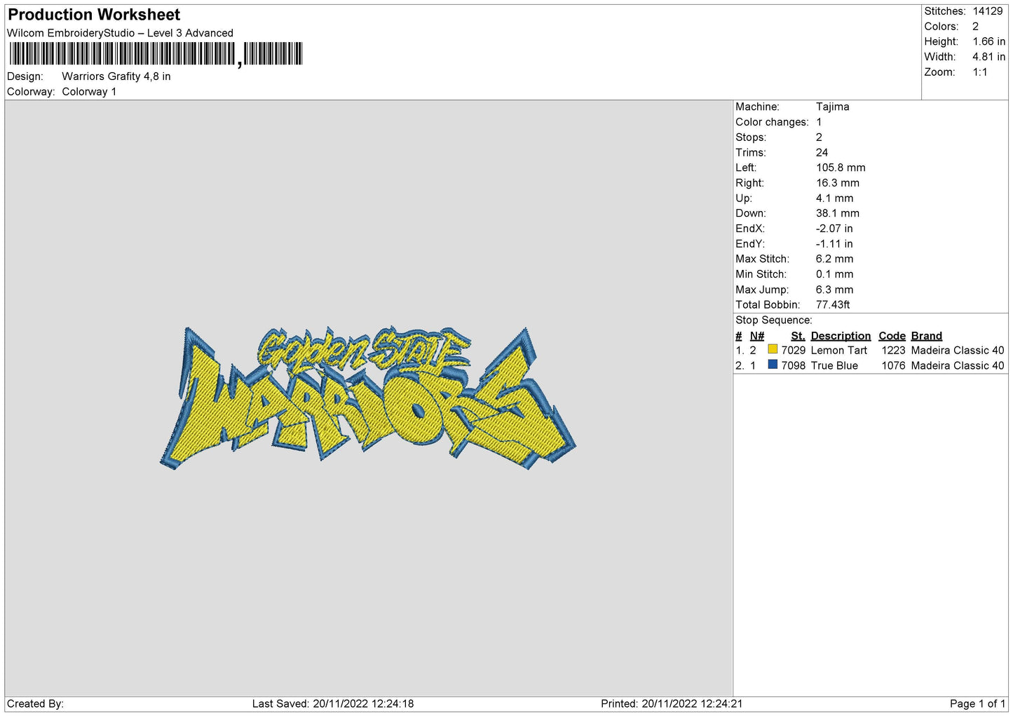 Warriors Gravity Embroidery File 6 sizes