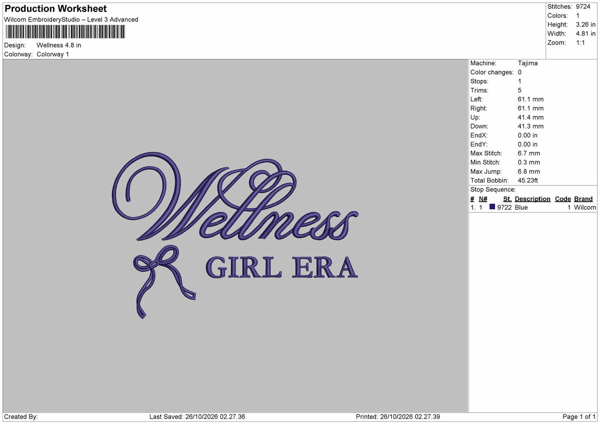 Wellnesstext Embroidery Machine Design File 6 sizes