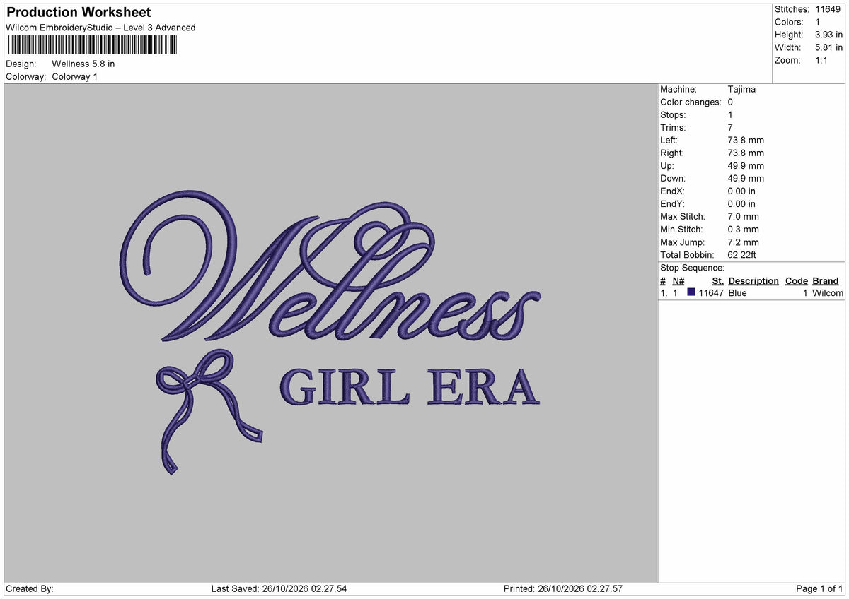 Wellnesstext Embroidery Machine Design File 6 sizes