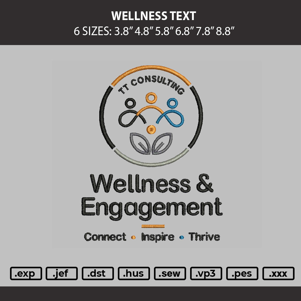 Wellness Text Embroidery Machine Design File 6 sizes