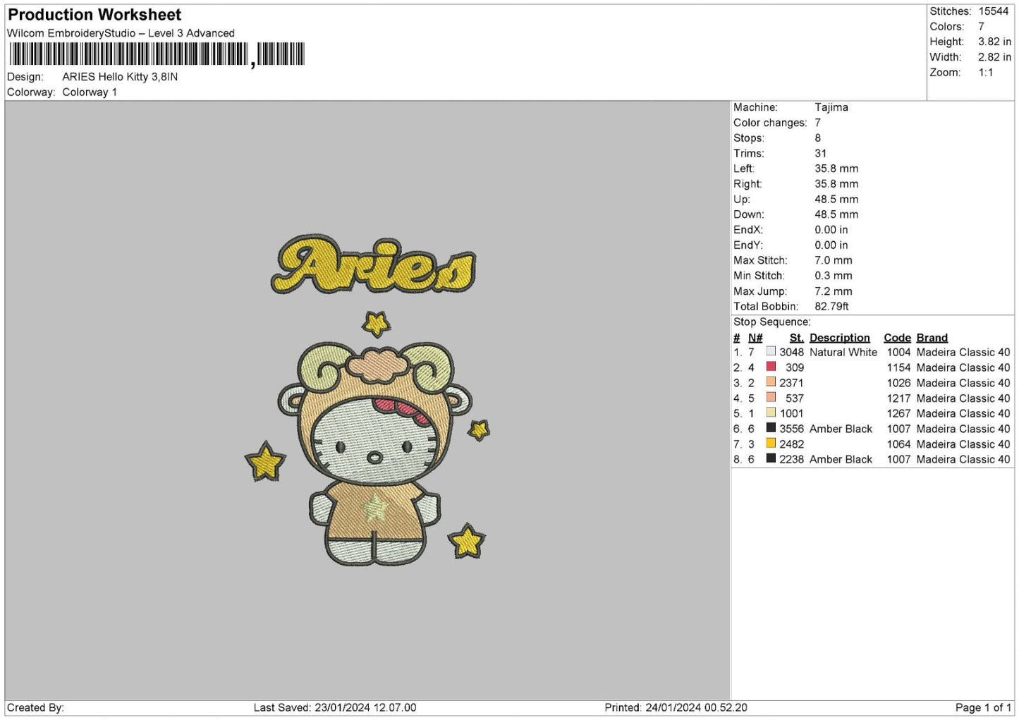 Zodiac Hello Kitty Pt1 Embroidery 6 Files