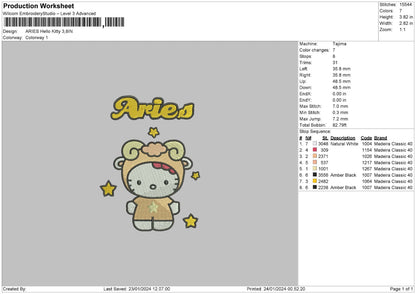 Zodiac Hello Kitty Pt1 Embroidery 6 Files