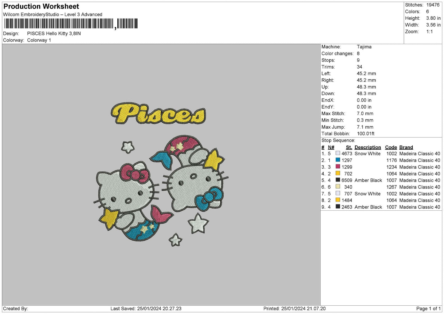 Zodiac Hello Kitty Pt1 Embroidery 6 Files