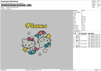 Zodiac Hello Kitty Pt1 Embroidery 6 Files
