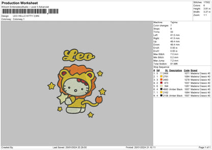 Zodiac Hello Kitty Pt1 Embroidery 6 Files
