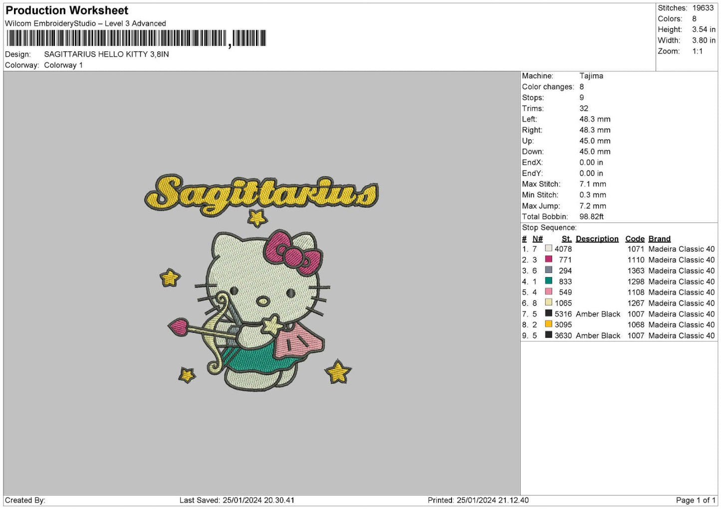 Zodiac Hello Kitty Pt1 Embroidery 6 Files