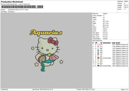 Zodiac Hello Kitty Pt1 Embroidery 6 Files