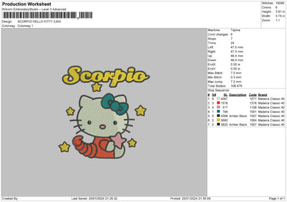 Zodiac HEllo Kitty Pt2 Embroidery Design 6 Files