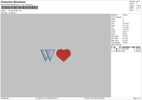 W Heart Embroidery File 6 sizes