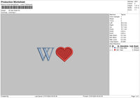 W Heart Embroidery File 6 sizes