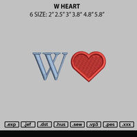 W Heart Embroidery File 6 sizes