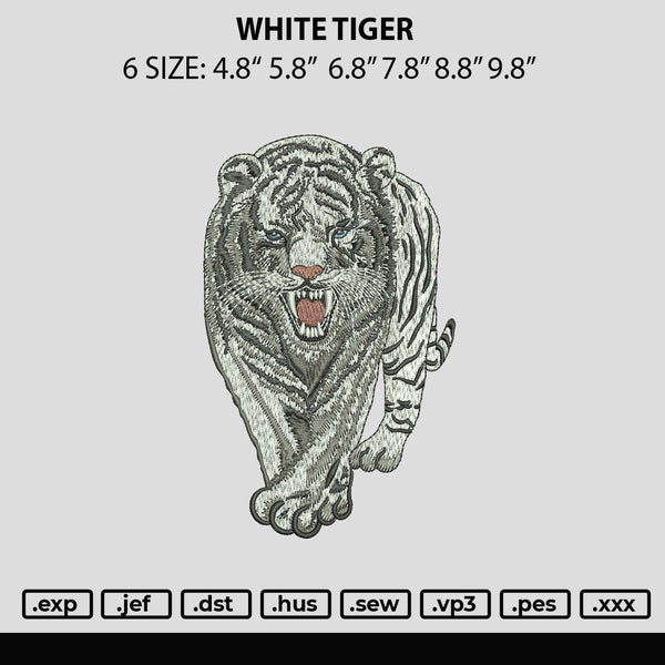 White Tiger Embroidery File 6 sizes