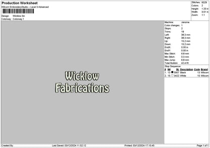 Wicklowtext Embroidery File 6 sizes