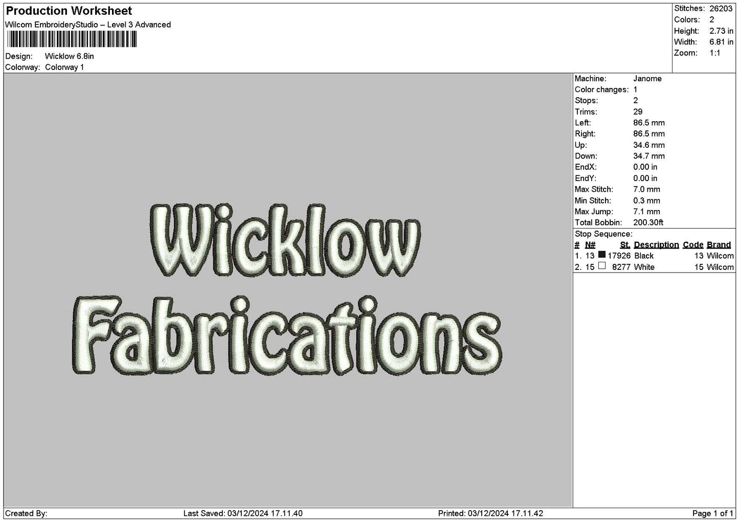 Wicklowtext Embroidery File 6 sizes