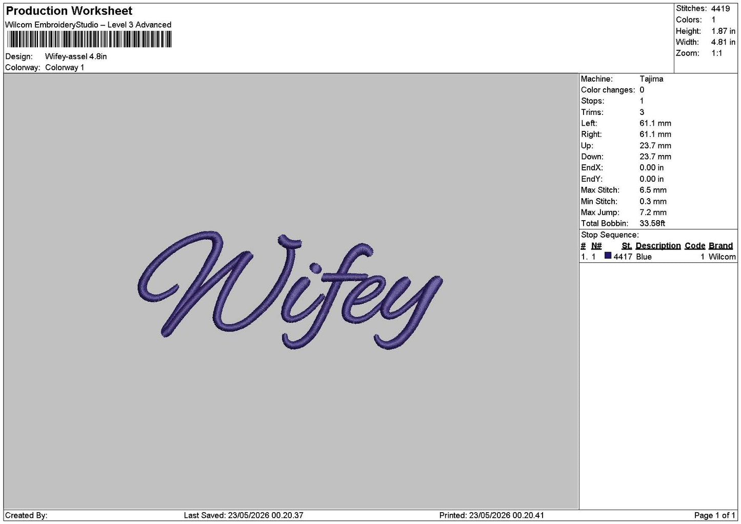 Wifeytext 2305 Embroidery File 6 sizes