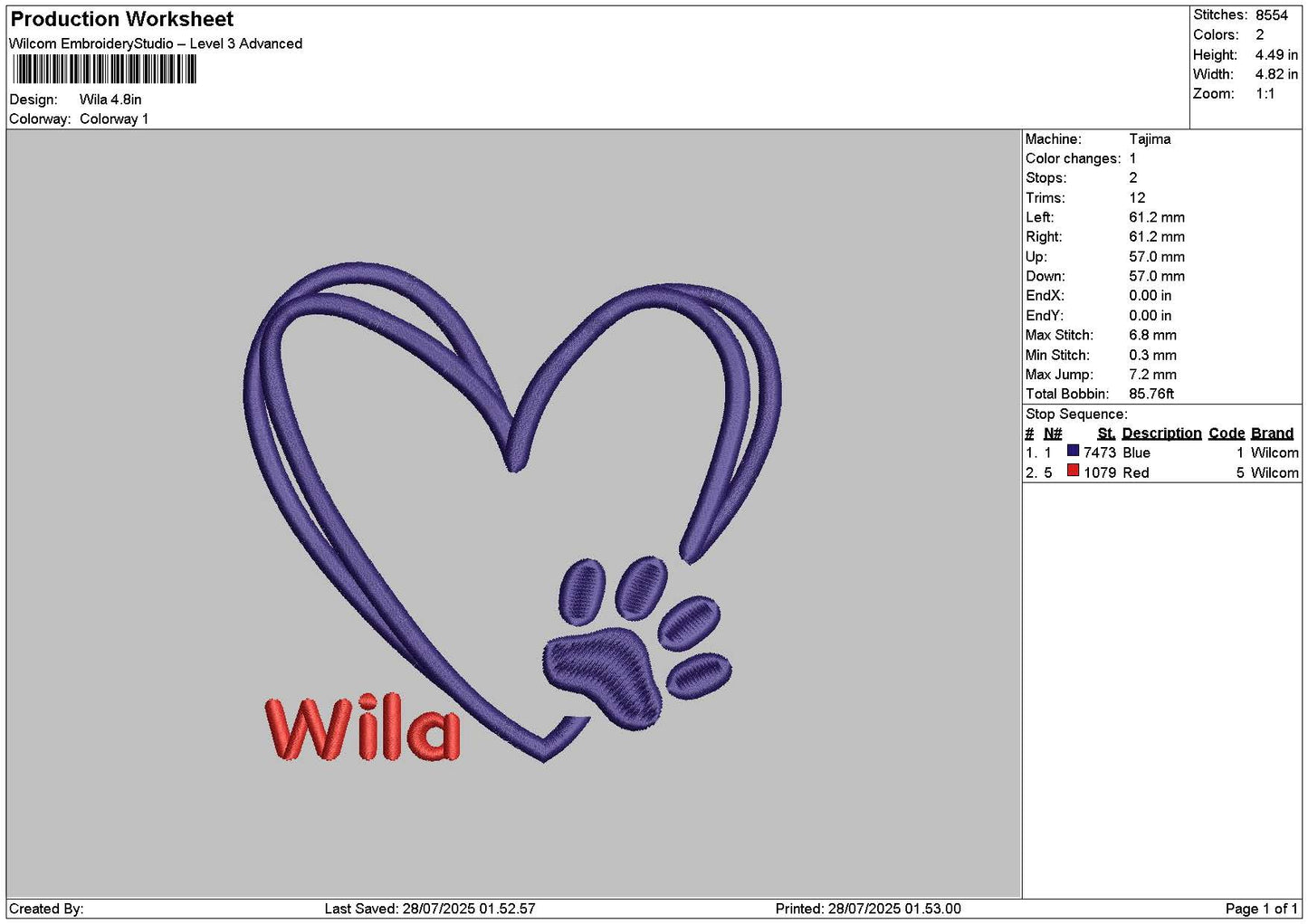 Wilatext Embroidery File 6 sizes