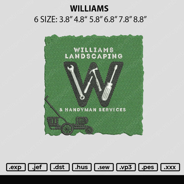 Williams Embroidery File 6 sizes