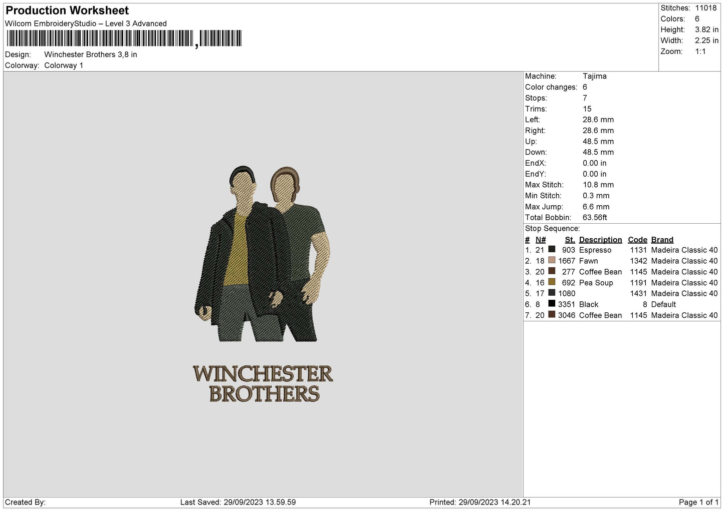 Brothers W Embroidery Machine Design File 6 sizes