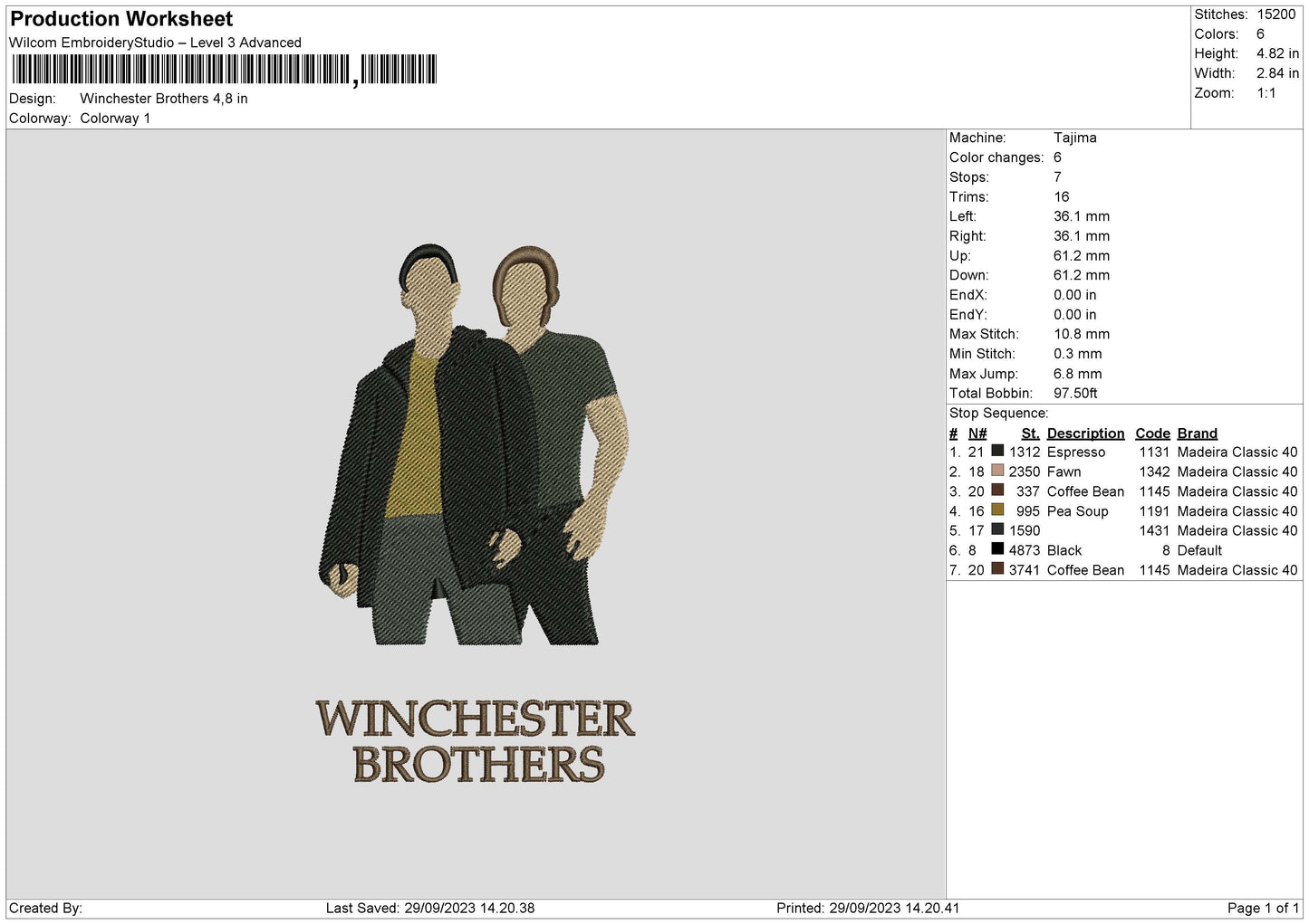 Brothers W Embroidery Machine Design File 6 sizes