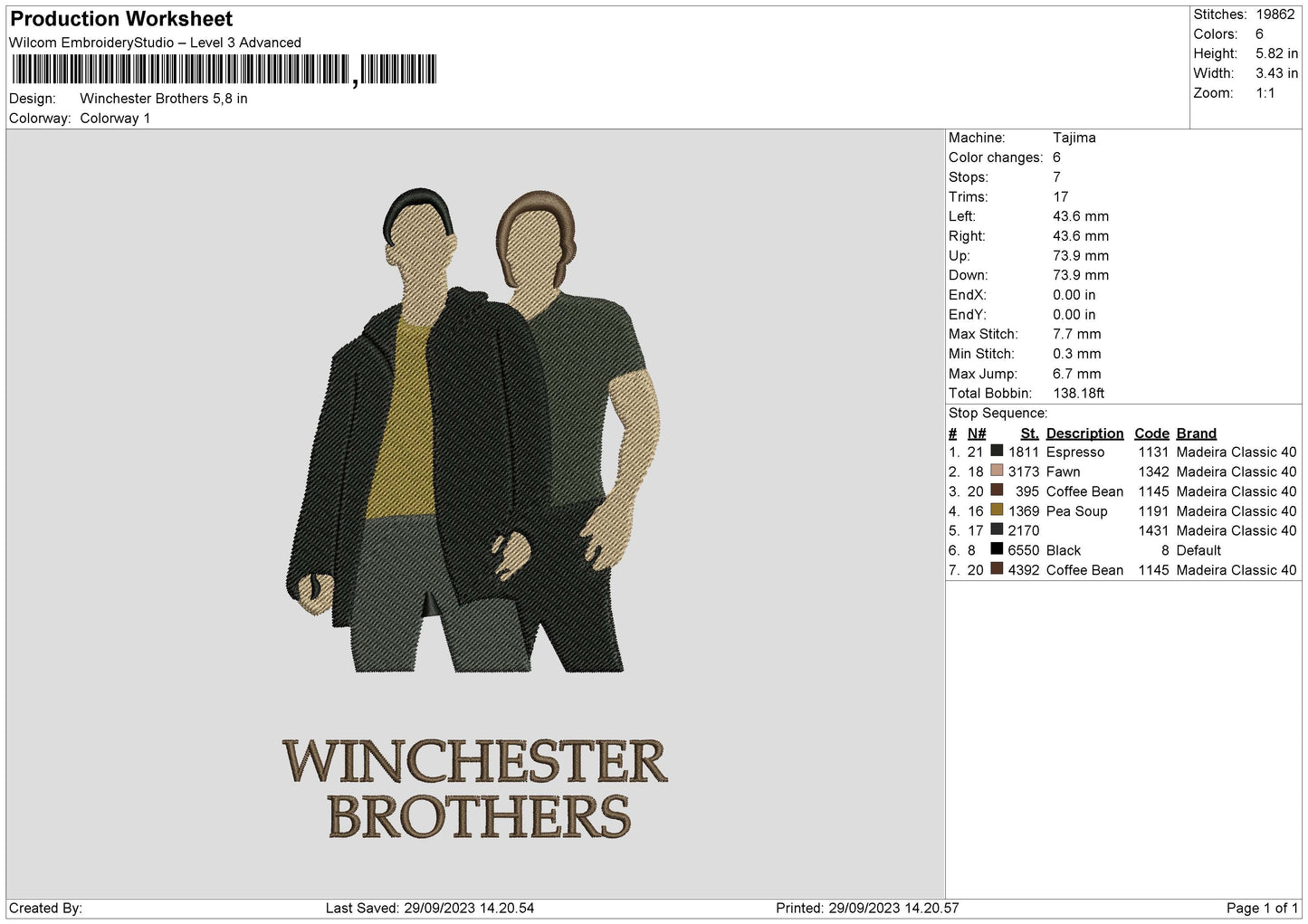 Brothers W Embroidery Machine Design File 6 sizes