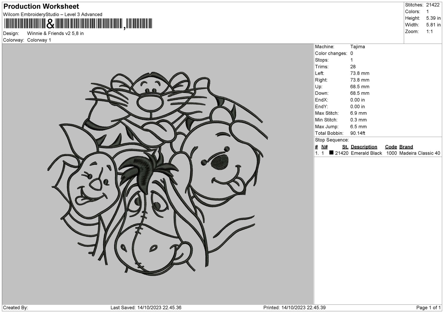 Winnie Friends Embroidery File  sizes