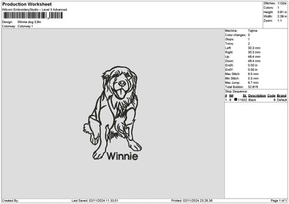 Winnie Dog Embroidery File 6 sizes