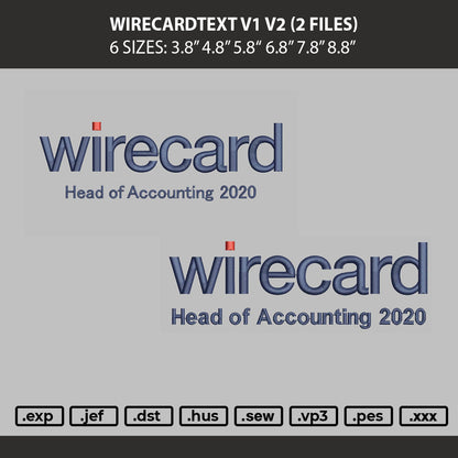 Wirecardtext V1 V2 Embroidery Machine Design File 6 sizes