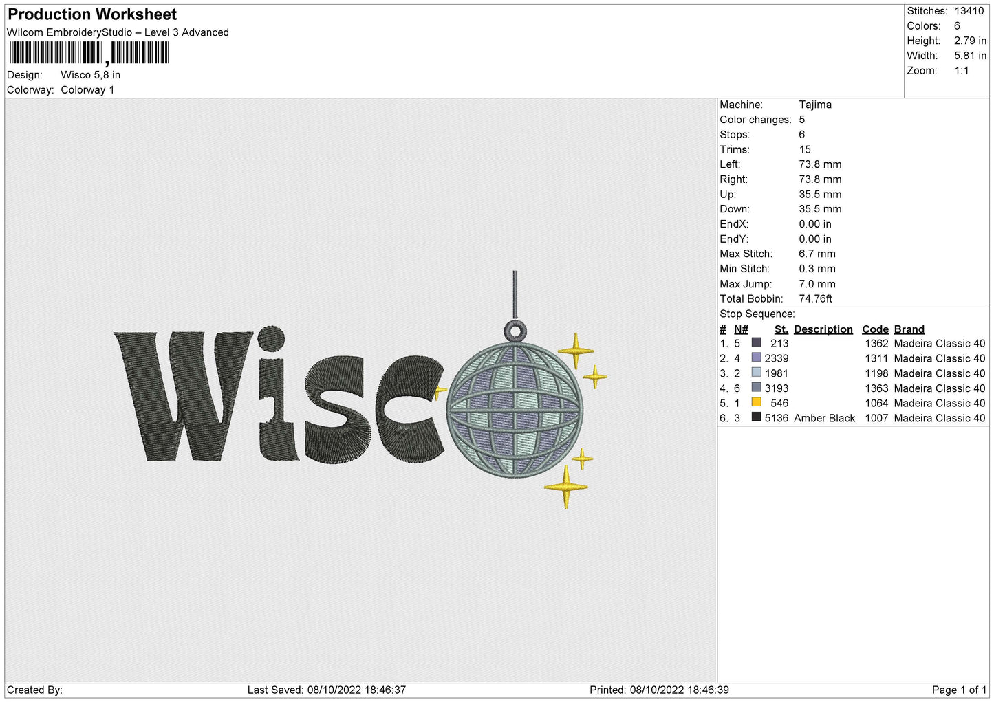 Wisco Embroidery File 6 sizes