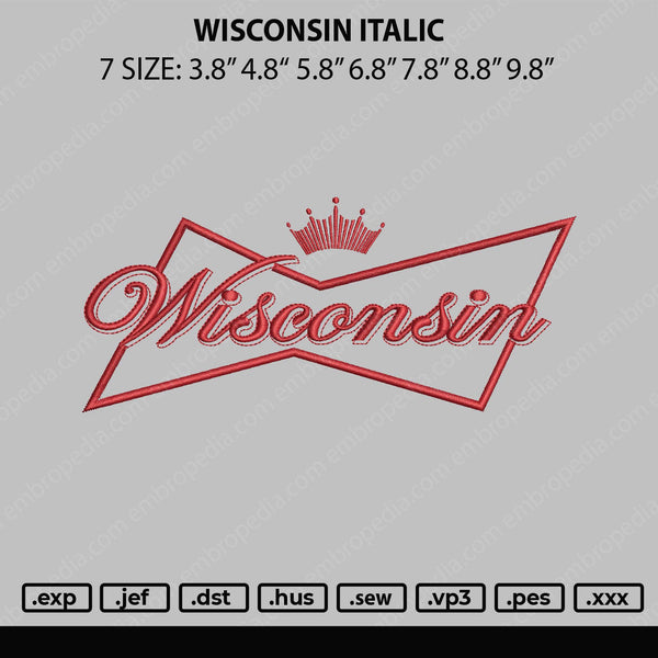 Wisconsin Italic Embroidery File 7 sizes