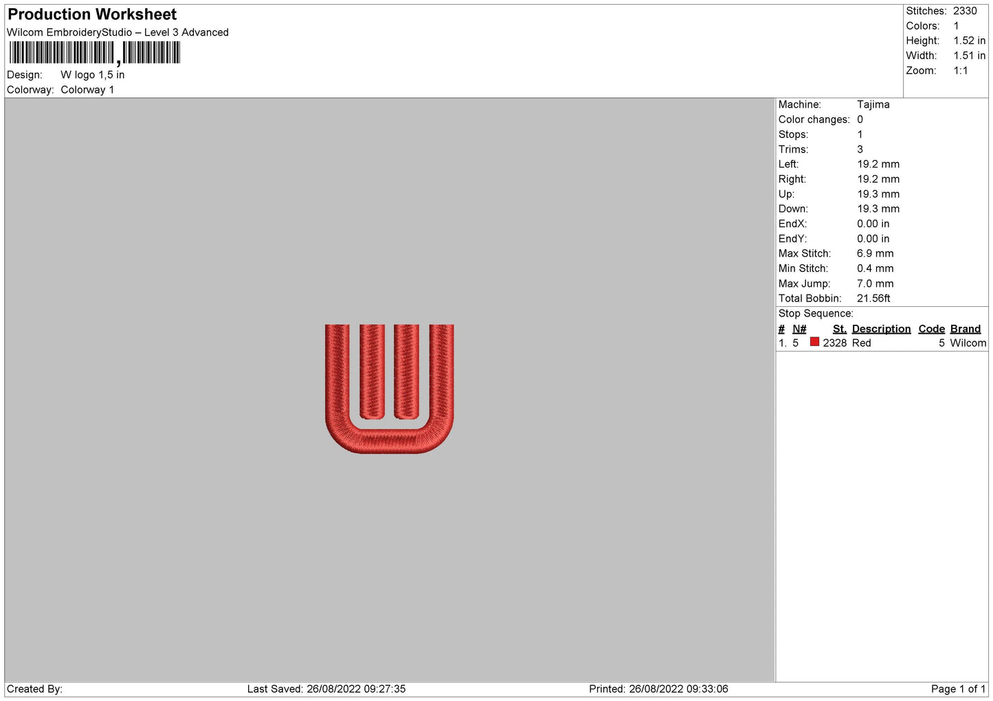 W logo Embroidery File 5 sizes